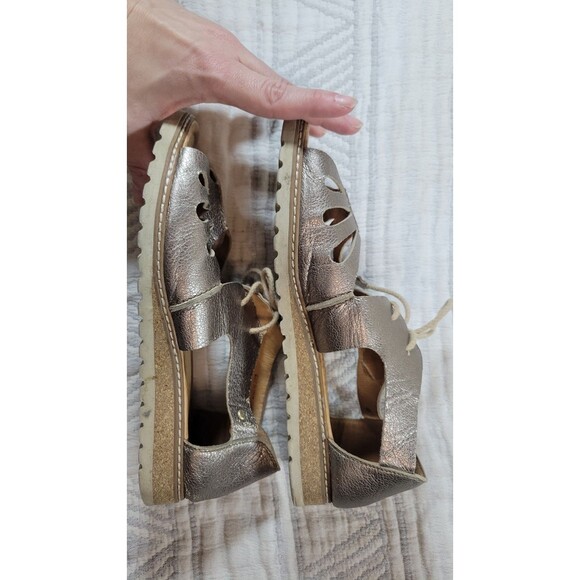 Pikolinos Metallic Leather Lace Up Sandals Size 41 Silver Gold Comfort Shoes - Picture 5 of 11